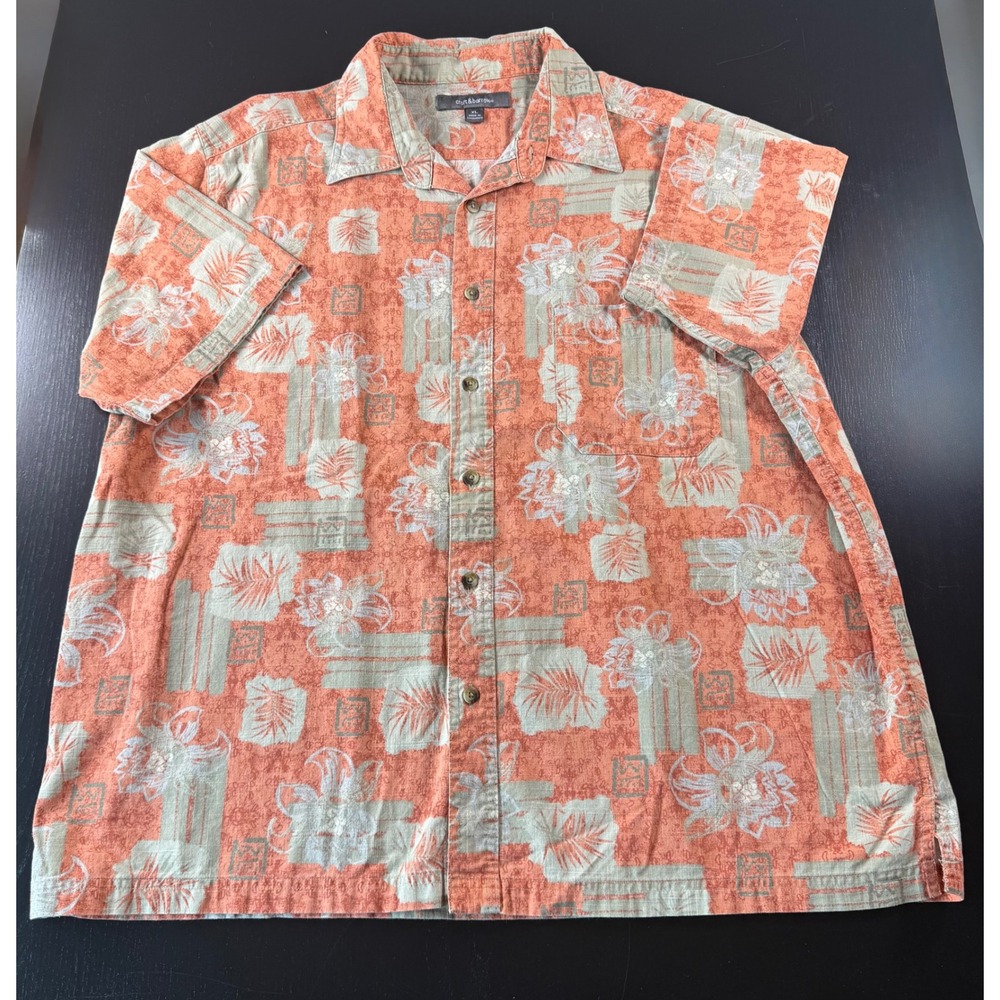 Croft & Barrow Mens XL Orange Tropical Floral Cotton‎ Button Down Shirt S/S XL